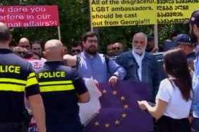 Police arrest far-right activists after tearing EU flag at Lithuanian embassy in Tbilisi 