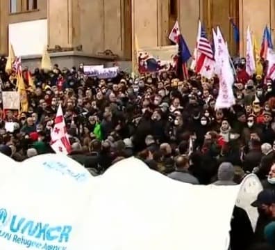 A letter sent from Nika Melia prison was read at the rally in front of the Parliament