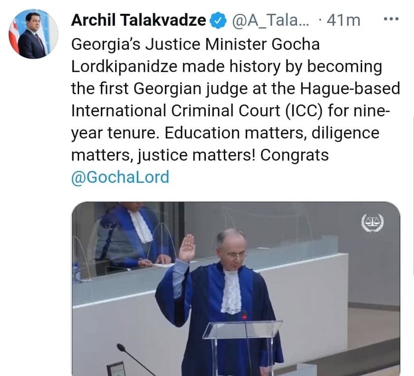 “გოჩა ლორთქიფანიძემ ისტორია შექმნა – ის პირველი ქართველია, რომელიც ჰააგის სასამართლოს მოსამართლე გახდა”
