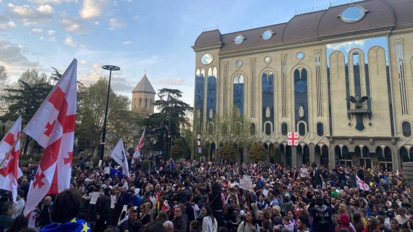 Protesters gather in central Tbilisi as parliament set to adopt controversial bill in final reading