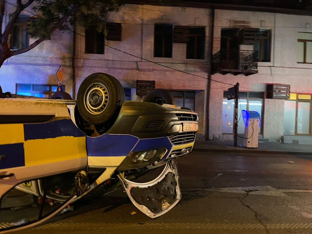 Overturned Ambulance after an accident in Tbilisi