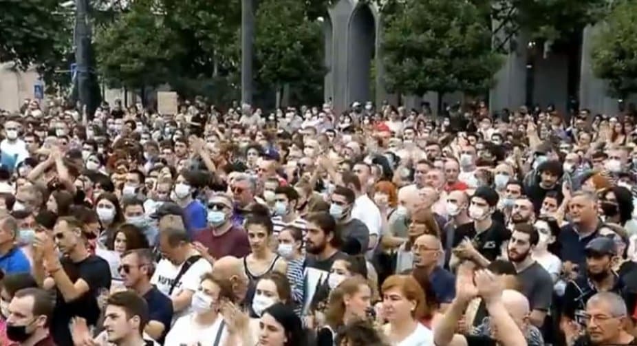 A protest rally is taking place in front of the parliament In Tbilisi