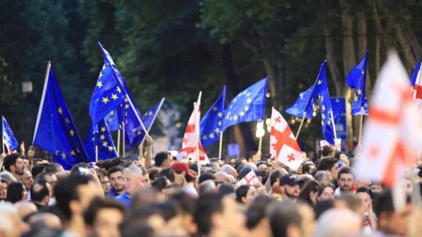 emonstrators rally at Georgian Parliament ahead of vote on controversial agents law