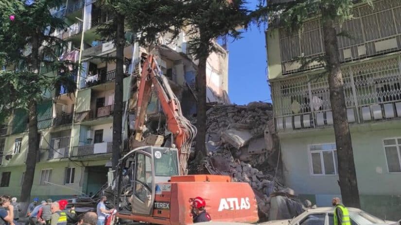 Section of residential building demolishes in Batumi