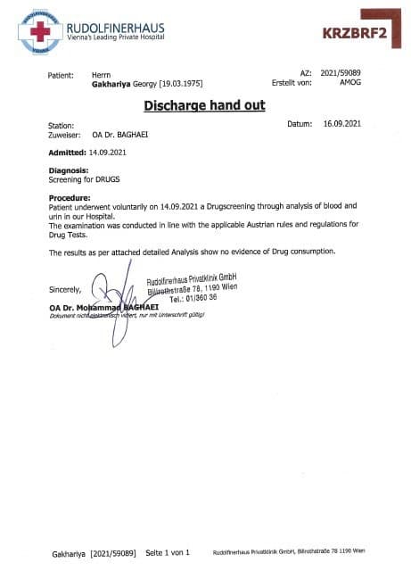 “საქართველოსთვის” ინფორმაციით, დასკვნის თანახმად, გიორგი გახარიას არანაირი ნარკოტიკული ნივთიერებების მოხმარება არ დაუდასტურდა