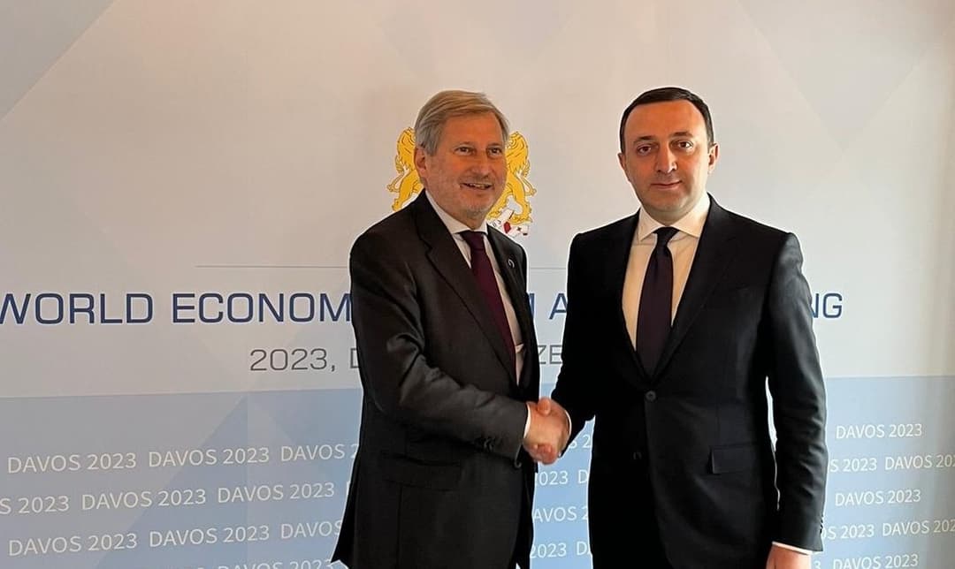 EU commissioner Hahn hails “good meeting” with Georgian PM in Davos