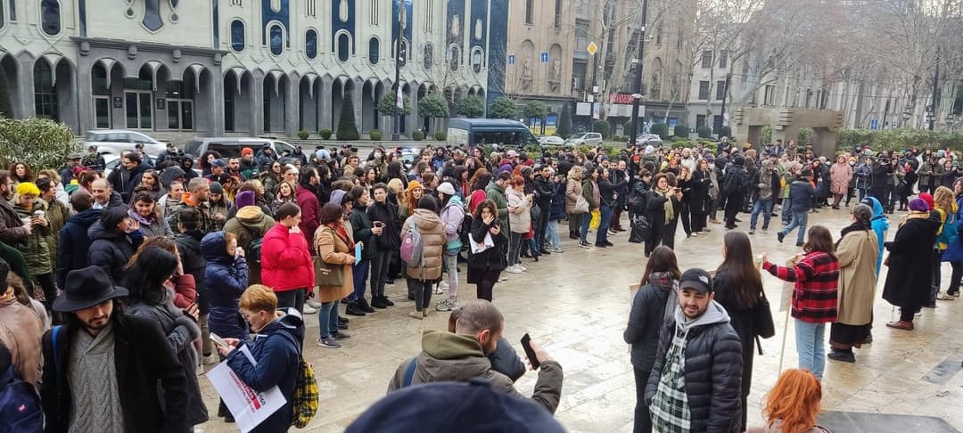 Protesters gather at parliament as legal affairs committee set to discuss foreign agents bills