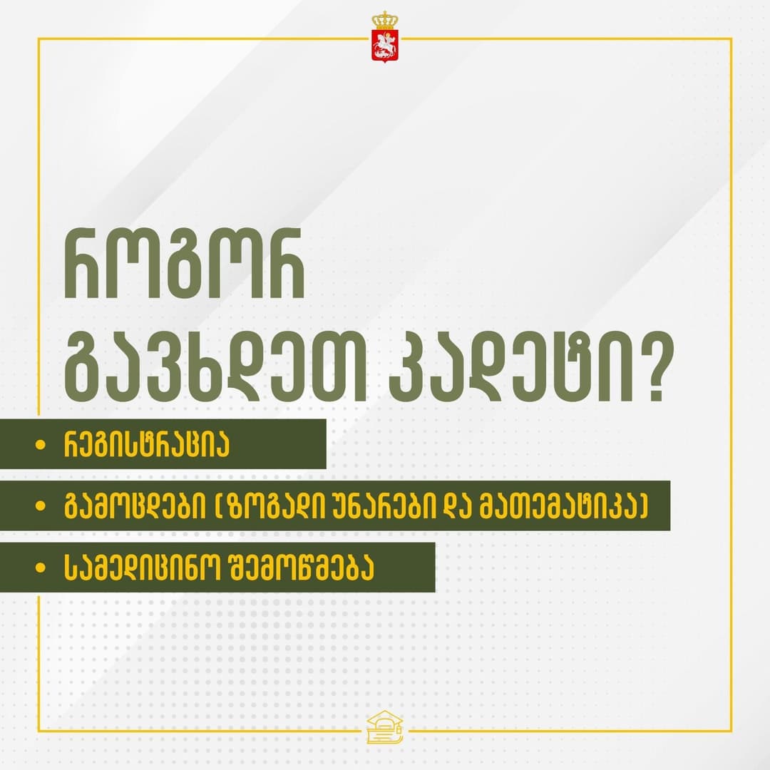 გენერალ გიორგი კვინიტაძის სახელობის კადეტთა სამხედრო ლიცეუმი მოსწავლეთა მიღებას აცხადებს