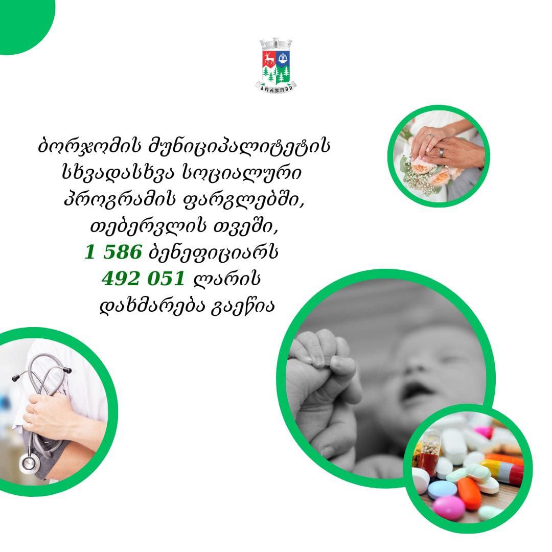 ბორჯომის მუნიციპალიტეტში მოქმედი სოციალური პროგრამების ფარგლებში, იანვარში 1 586 ბენეფიციარს 492 051 ლარის დახმარება გაეწია