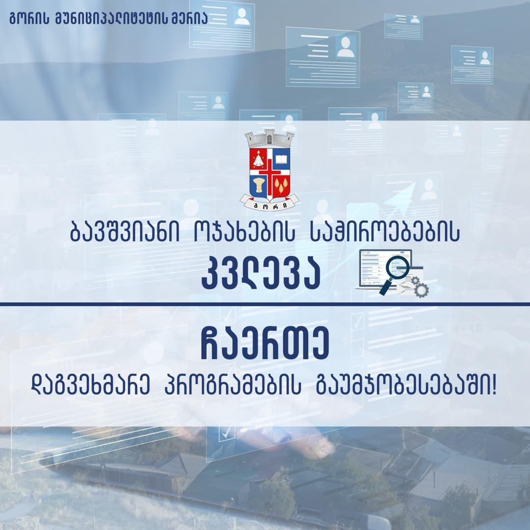 გორის მუნიციპალიტეტში ბავშვიანი ოჯახების საჭიროებებზე მორგებული პროგრამების გაუმჯობესების მიზნით კვლევა მიმდინარეობს