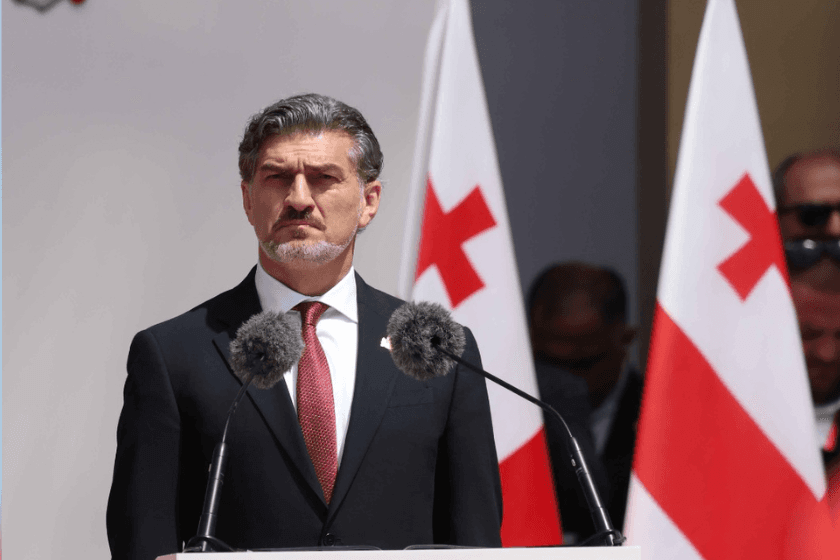 The President was joined by Prime Minister Irakli Kobakhidze, Parliament Speaker Shalva Papuashvili, and members of both executive and legislative branches in laying a wreath at the military memorial in Tbilisi